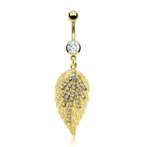 14kt Gold Plated Golden Leaf Belly Ring