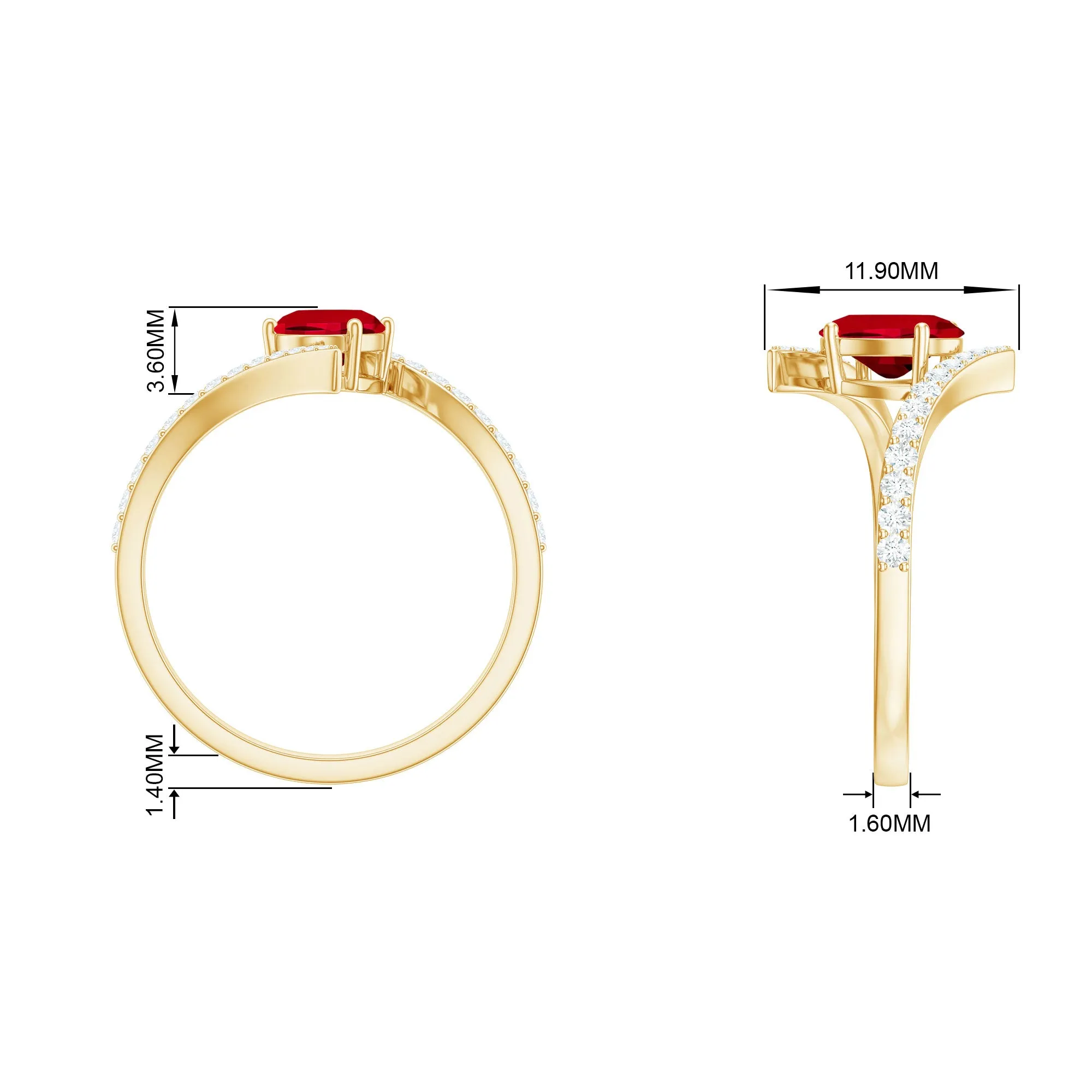 1.5 CT Oval Lab Created Ruby Solitaire Bypass Ring with Diamond