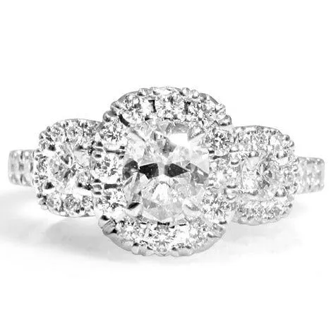 1.84ct tw Henri Daussi GIA Certified Cushion Cut Center Three Stone Engagement Ring