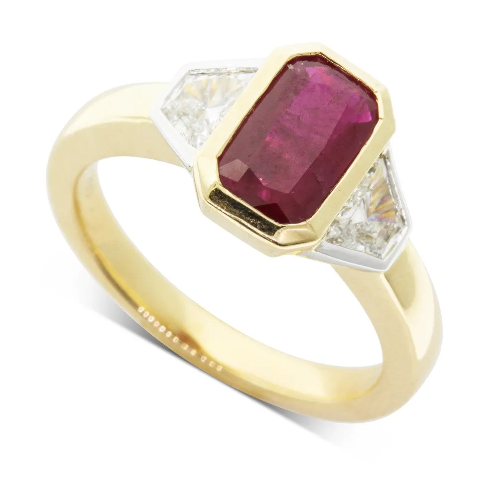 18ct Yellow & White Gold Ruby & Diamond Ring