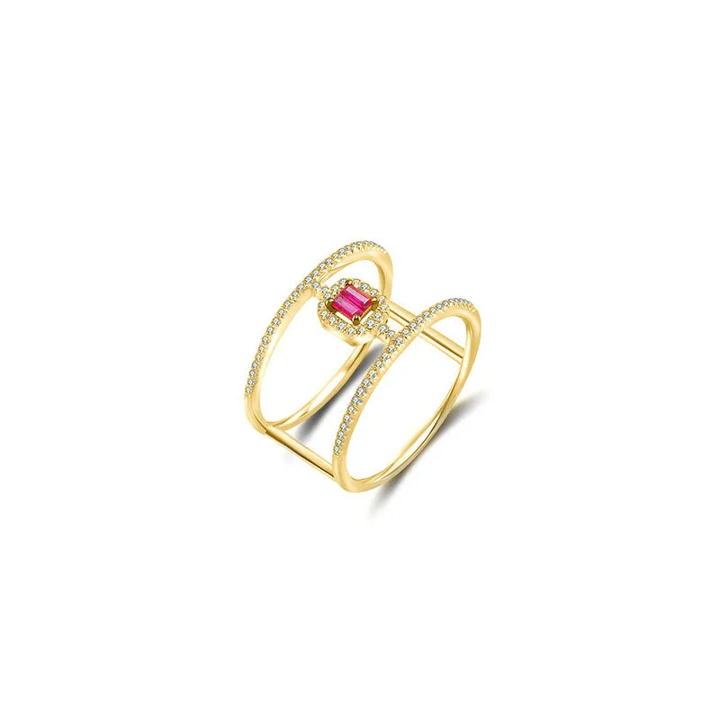 18k Gold Double Line Shape Ring with Ruby