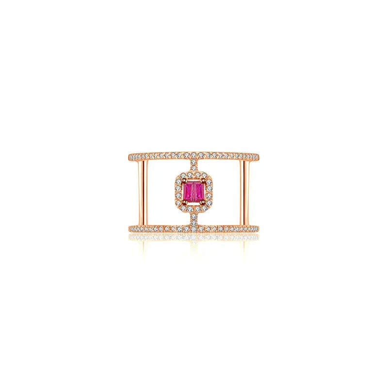 18k Gold Double Line Shape Ring with Ruby