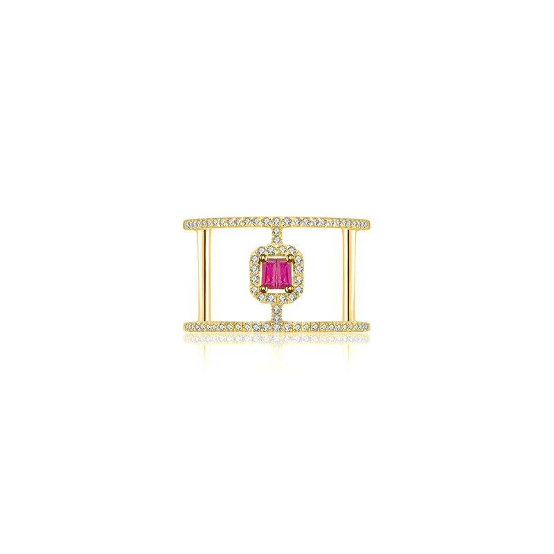 18k Gold Double Line Shape Ring with Ruby