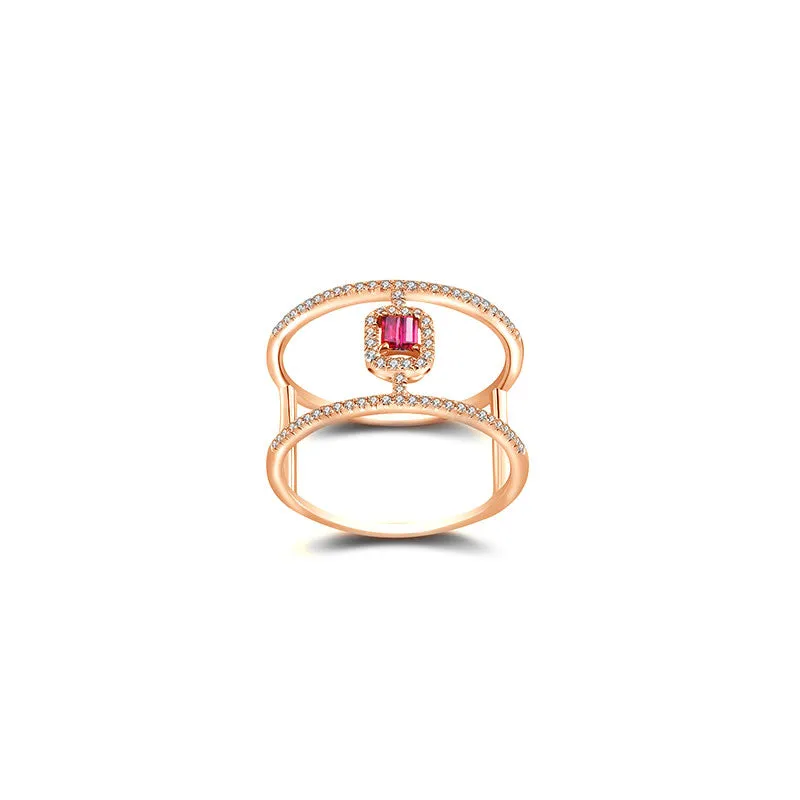 18k Gold Double Line Shape Ring with Ruby