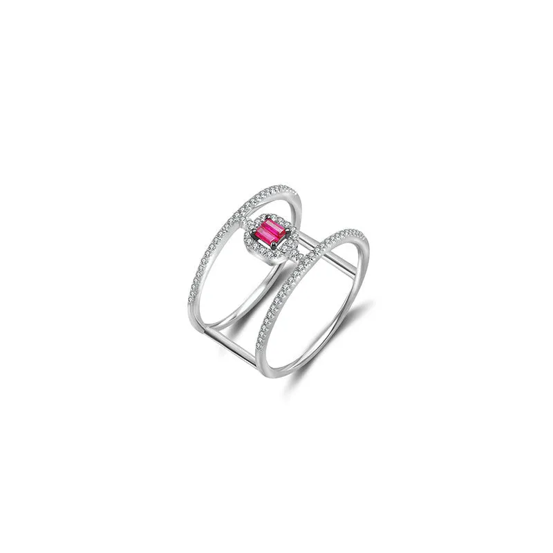 18k Gold Double Line Shape Ring with Ruby