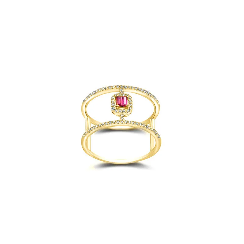 18k Gold Double Line Shape Ring with Ruby