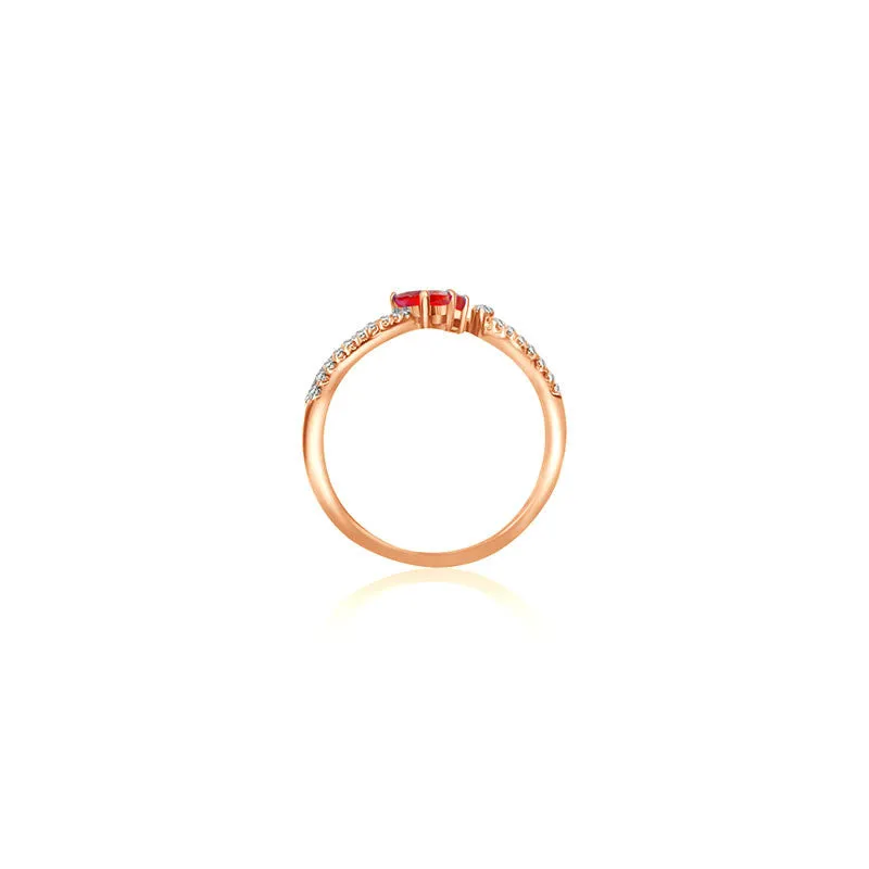 18k Gold Double Ruby Connected Diamond Ring