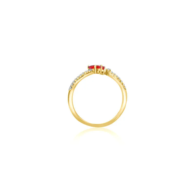 18k Gold Double Ruby Connected Diamond Ring