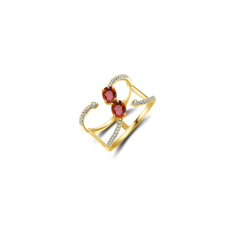 18k Gold Double Ruby Connected Diamond Ring