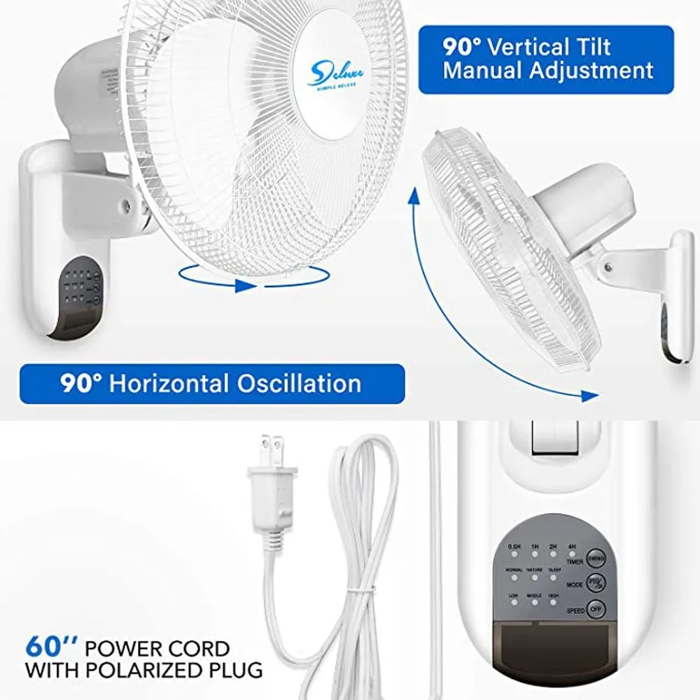 2 Pack-16 Inch Digital Wall Mount Fan with Remote Control