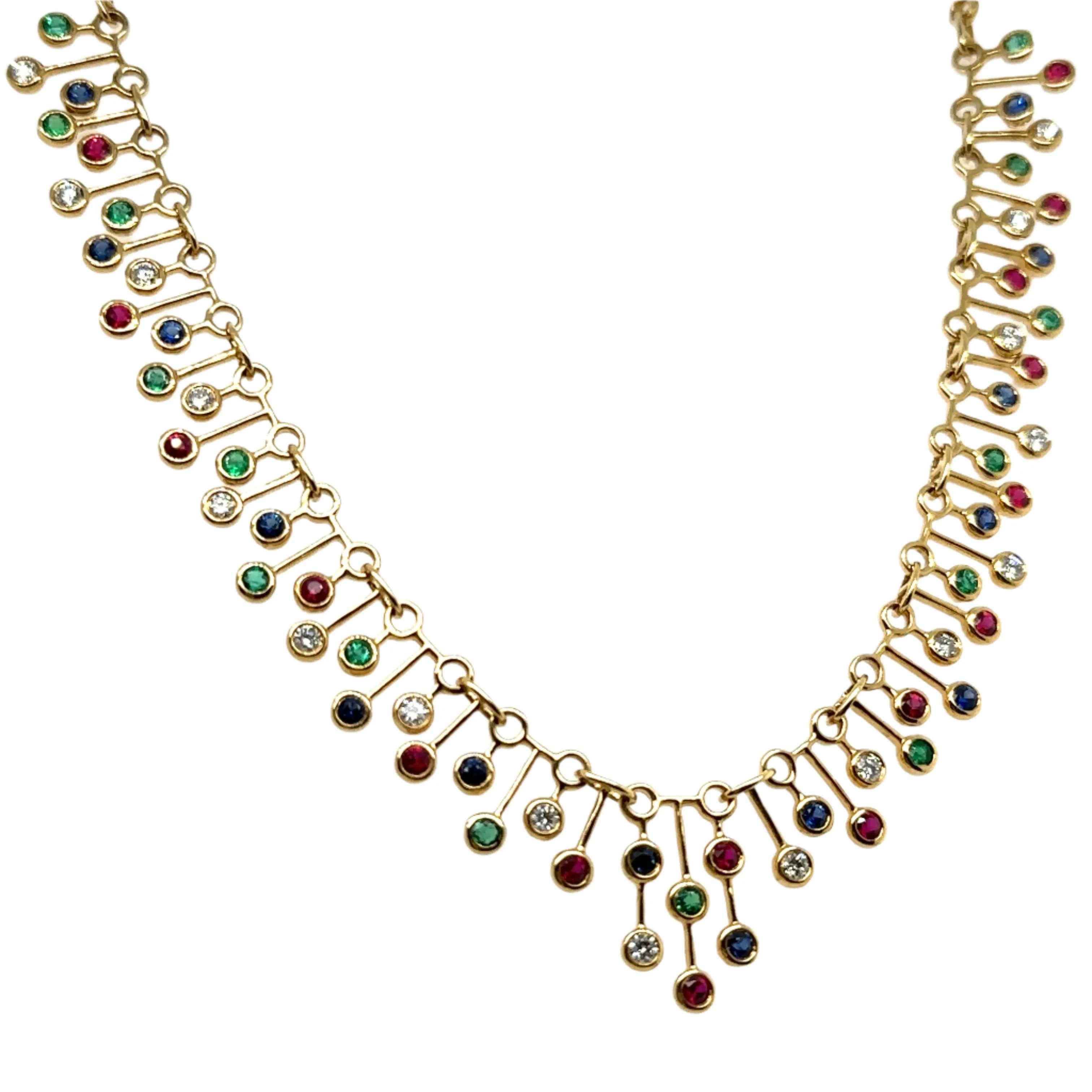 3.17CT T.W. Diamond Mix Gem Stone Bezel-set Statement Necklace