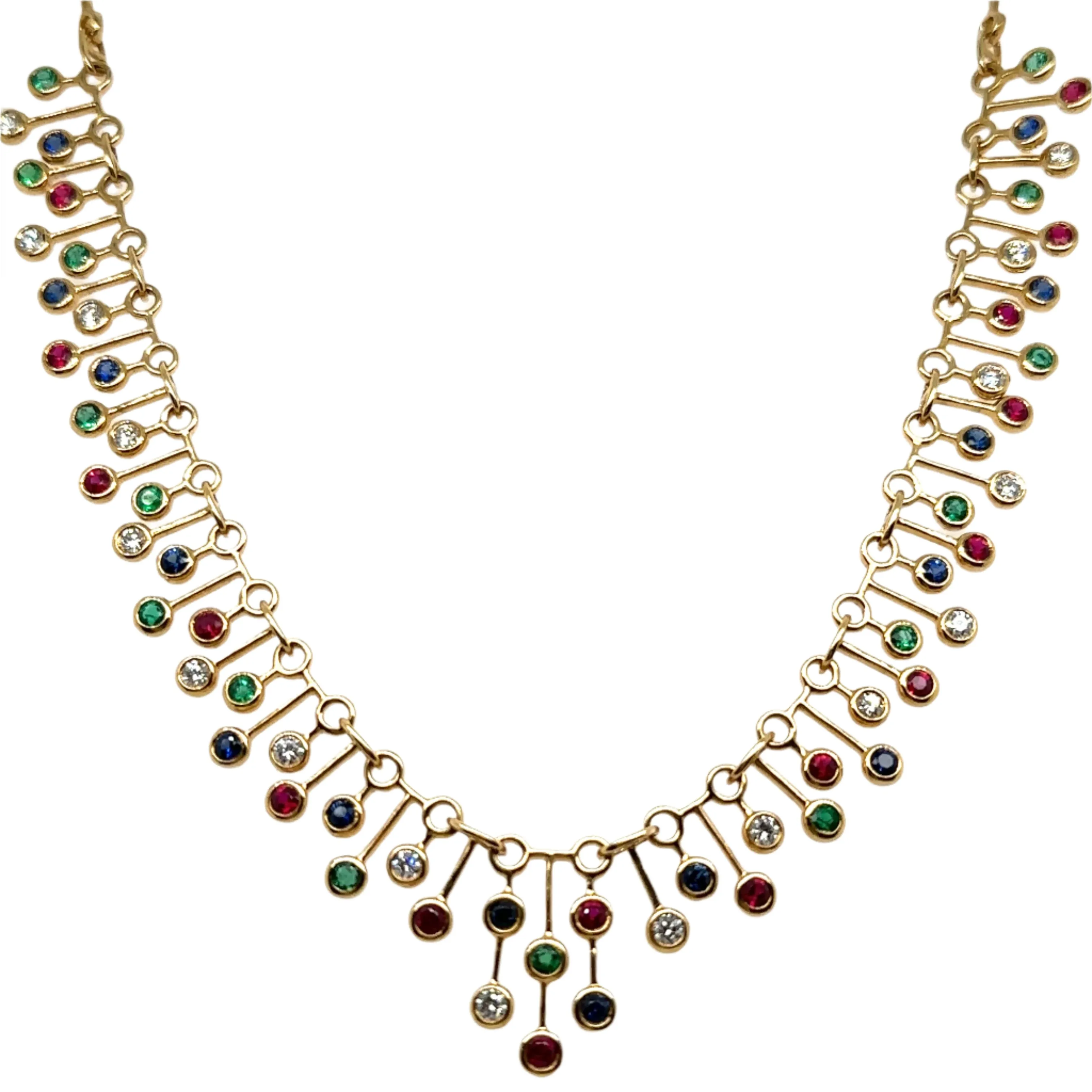 3.17CT T.W. Diamond Mix Gem Stone Bezel-set Statement Necklace