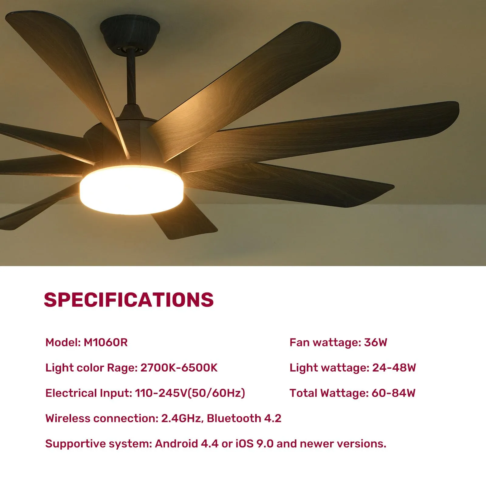 60" YANASO Large Traditional Ceiling Fan with Light and Remote