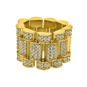 .925 Silver Presidential Link Gold CZ Bling Bling Ring