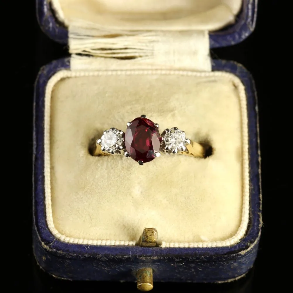 Antique Victorian Ruby Diamond Ring 18Ct Gold Circa 1900