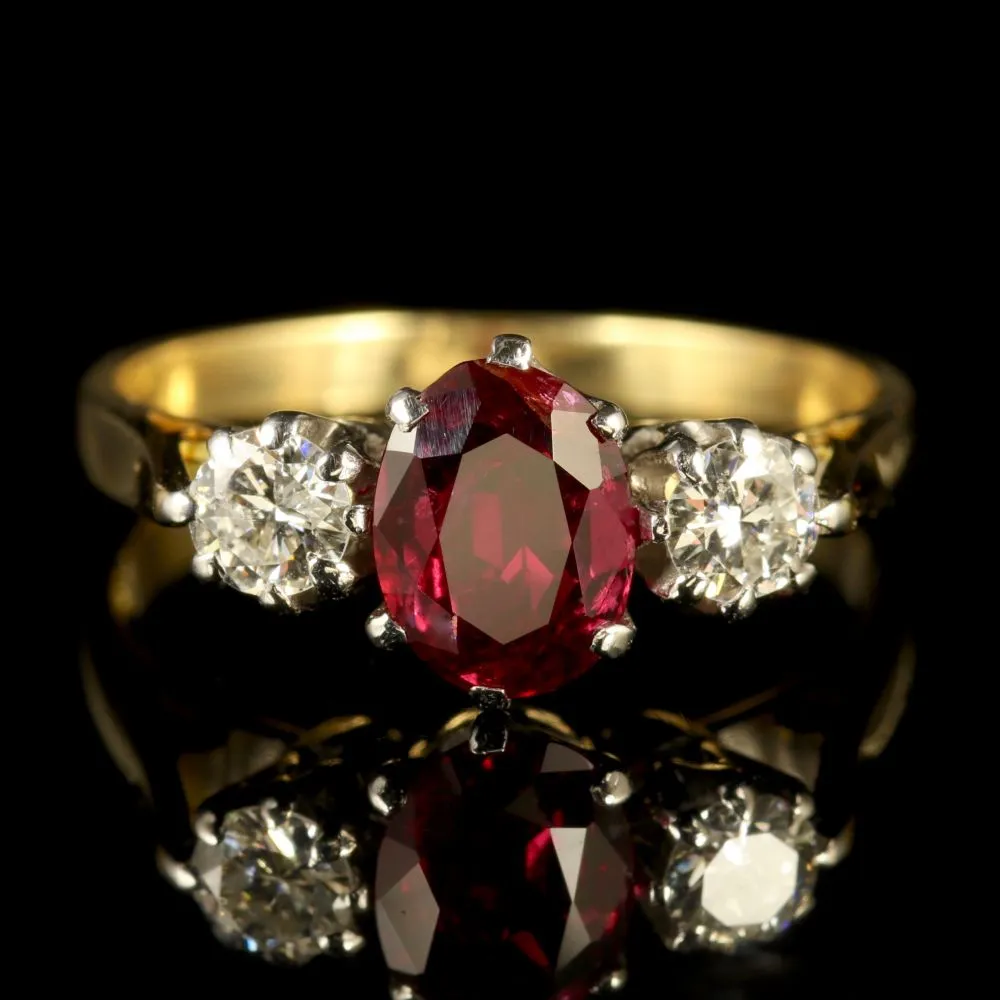 Antique Victorian Ruby Diamond Ring 18Ct Gold Circa 1900