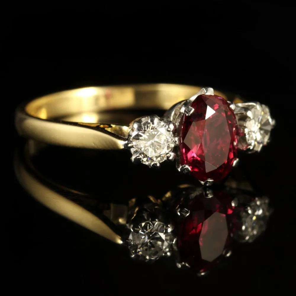 Antique Victorian Ruby Diamond Ring 18Ct Gold Circa 1900