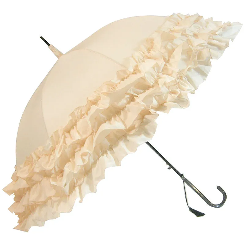 Beige Triple Frill Steampunk Umbrella / Parasol