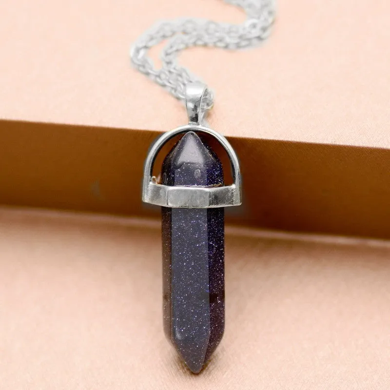 Bullet Shape Natural Stone Amethyst Necklaces Turquoise Crystal Gem Stone Quartz Pendant Women Necklace Summer Jewelry