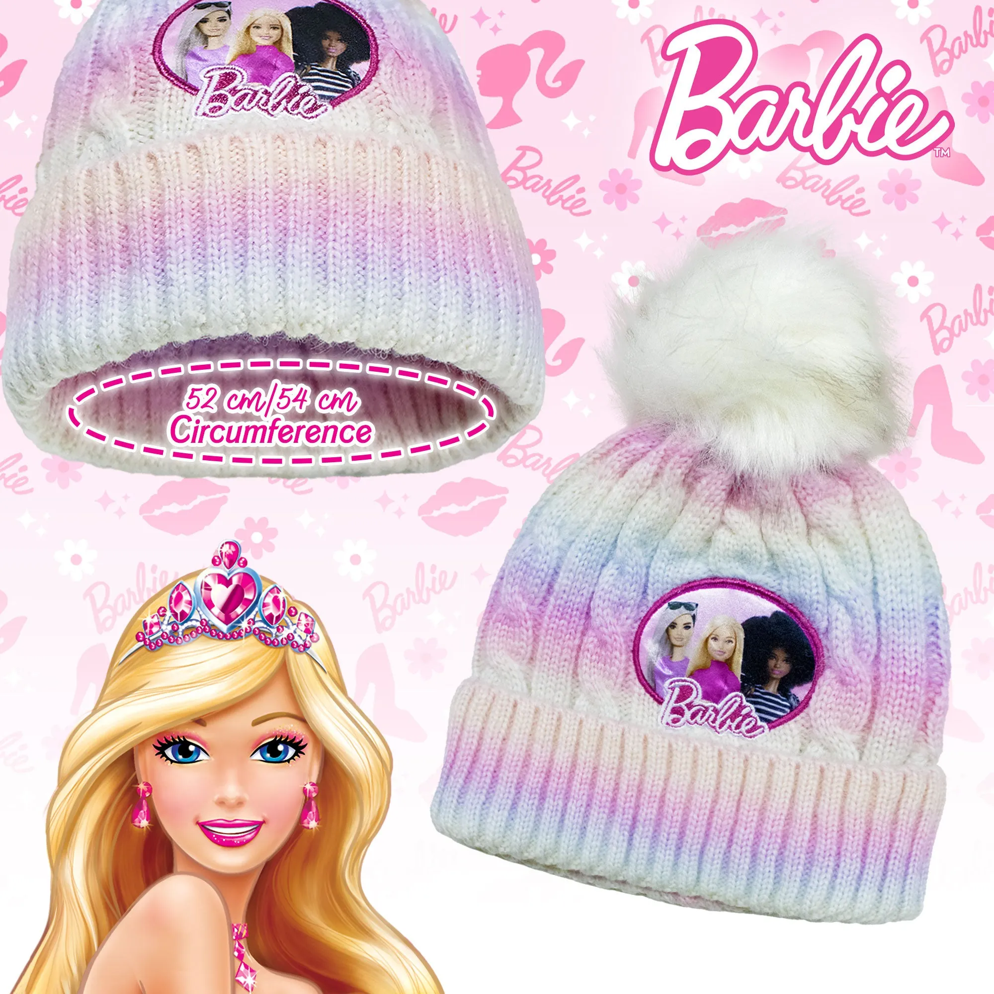 Cappello Barbie per bambina invernale cappellino in maglia con pon pon 6960