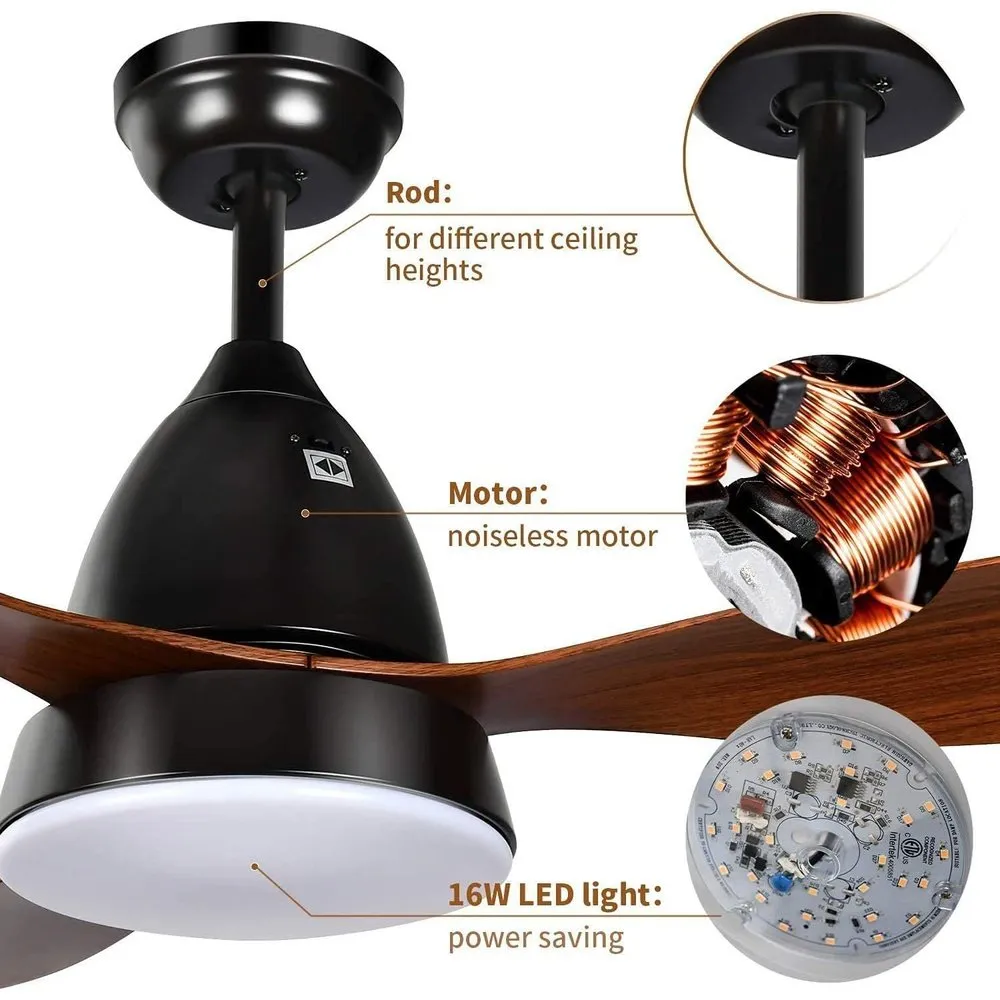 Ceiling Fan with LED Frosted Light and Remote Control 52inch