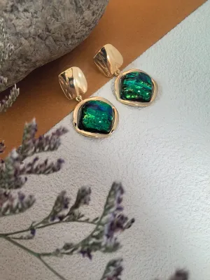 Chic Gold Green Resin Stone Drop Earrings