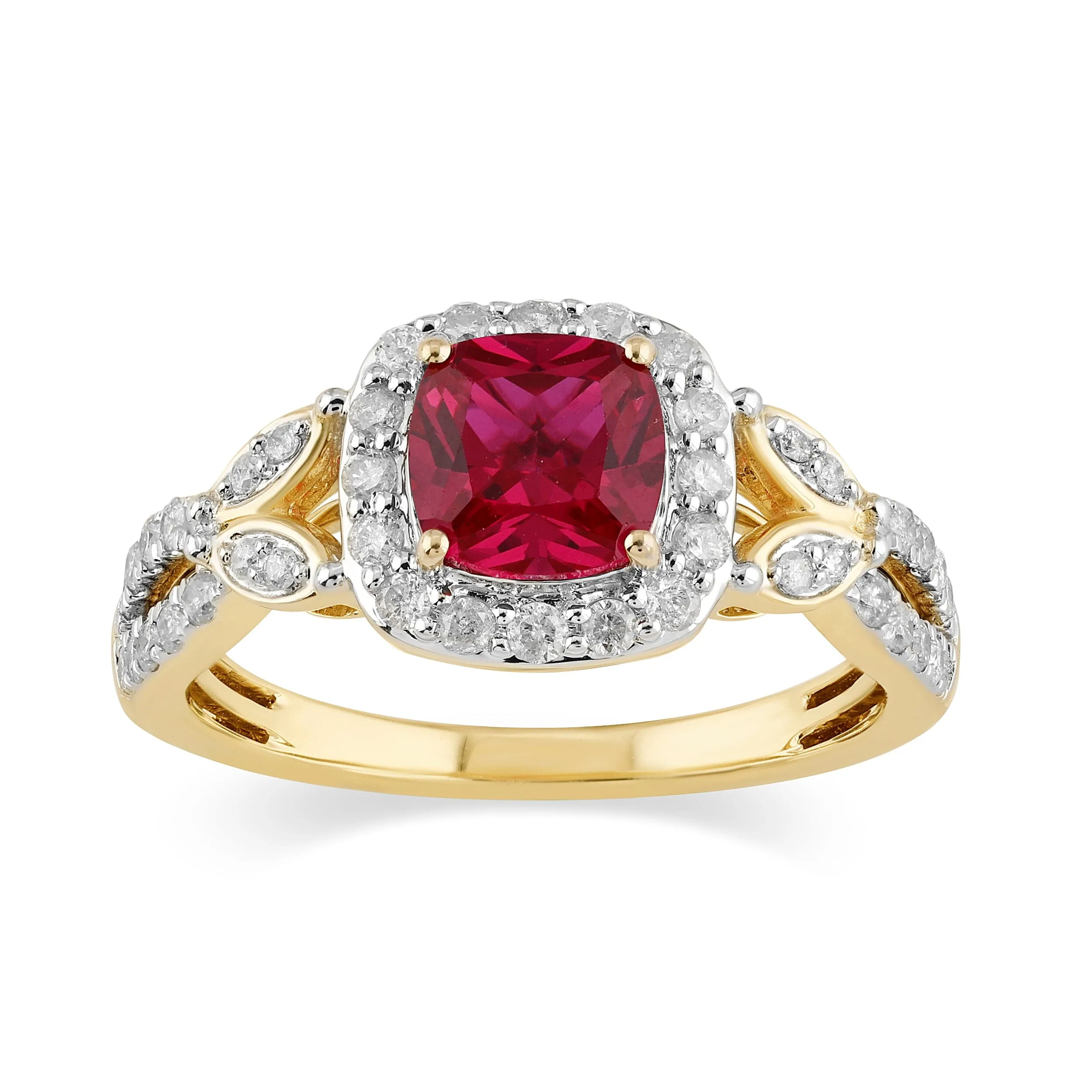 Created Ruby Ring with 0.40ct of Diamonds in 9ct Yellow Gold