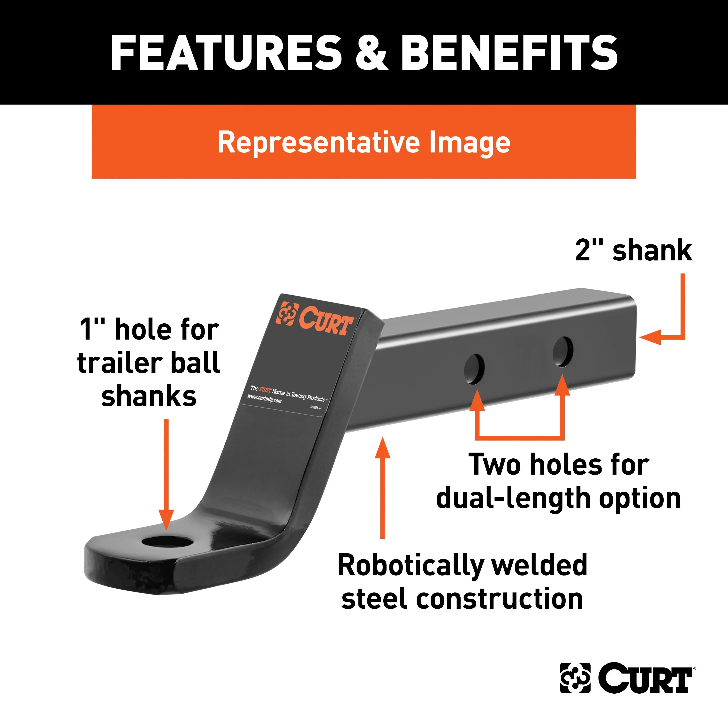 CURT 45240 Dual-Length Ball Mount (2in. Shank; 7;500 lbs.; 6in. Drop; 9-1/4in. or 12-1/4in.