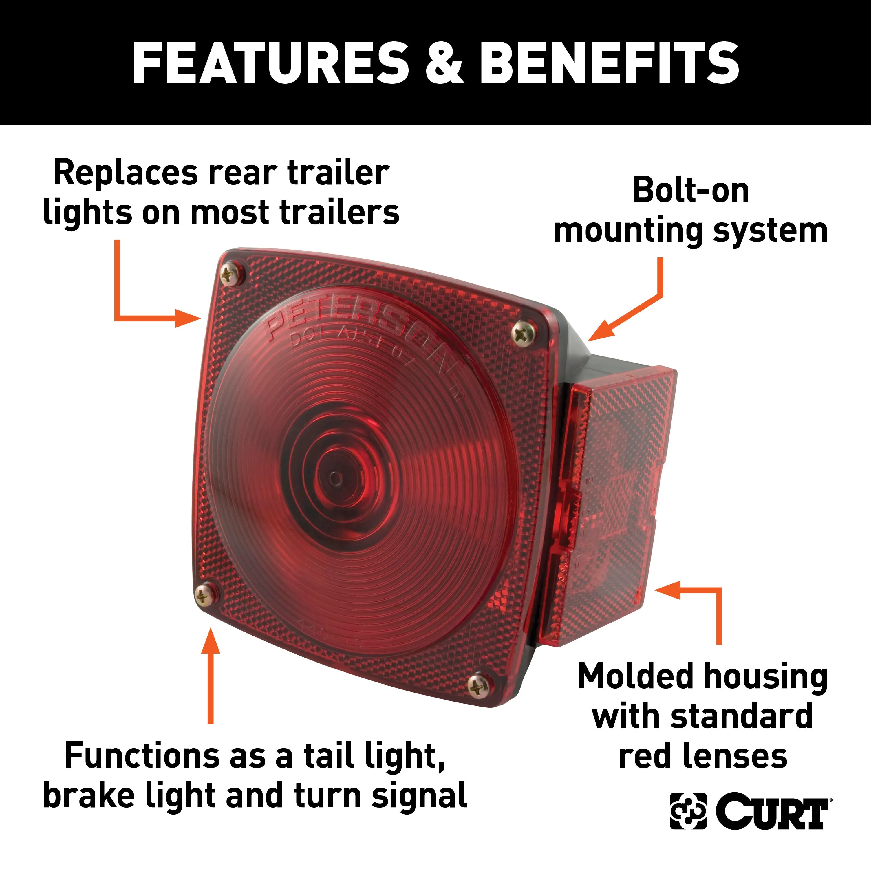 CURT 53440 CURT 53440 Passenger-Side Combination Replacement Trailer Light; Stop Tail Turn