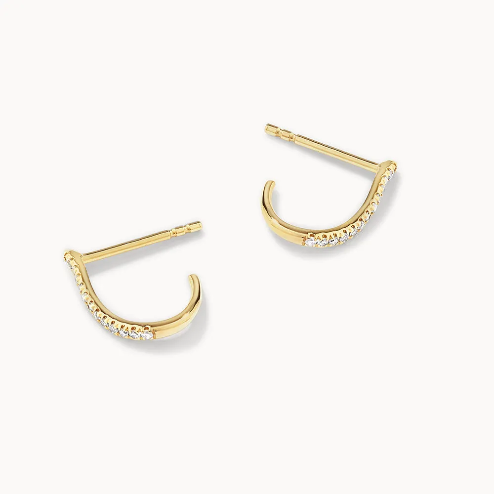 Diamond Fine Wave Huggie Earrings in 10k Gold