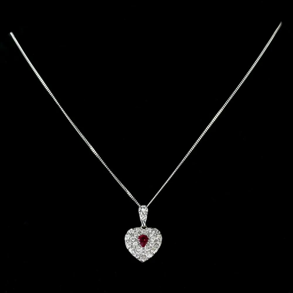 Diamond Ruby Heart 18ct Pendant Necklace