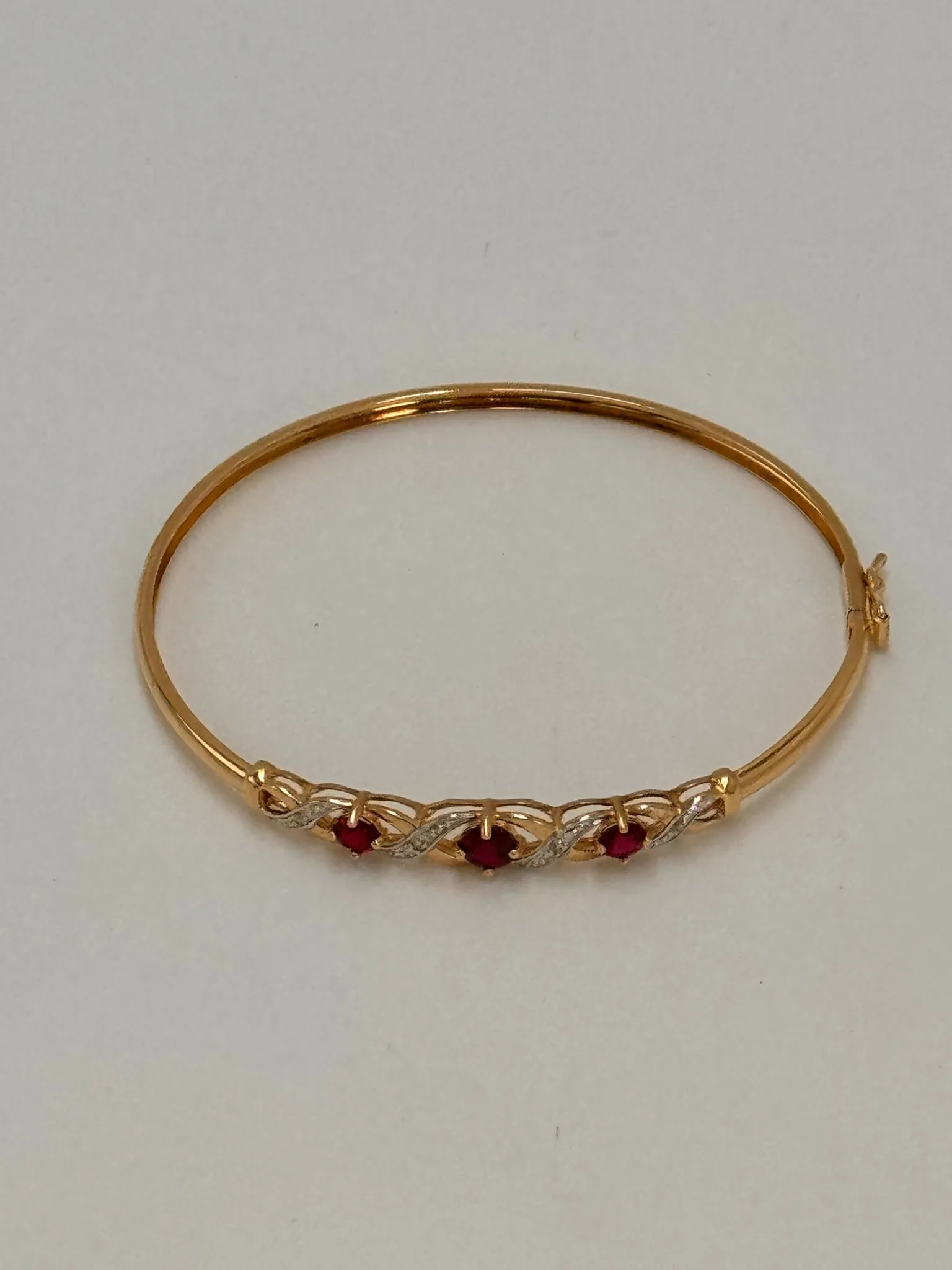 Elegant 9ct Yellow Gold Created Ruby Bangle - Stunning and Sophisticated