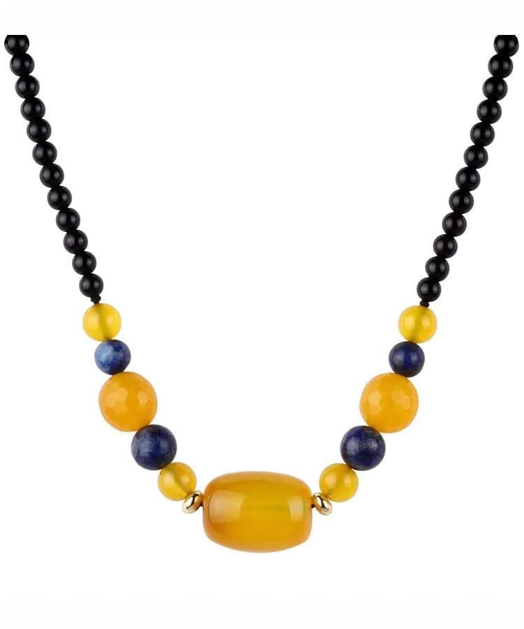 Elegant Yellow Agate Gem Stone Gratuated Bead Necklace