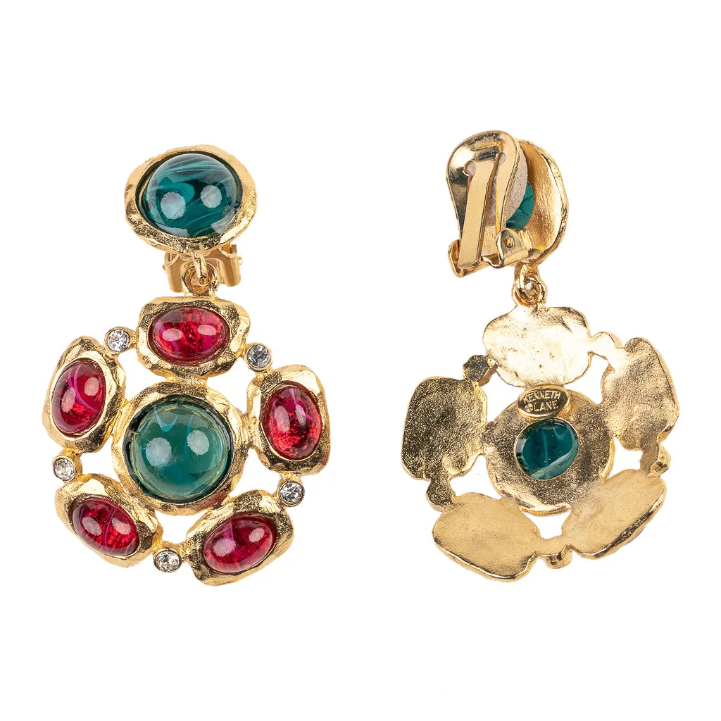 Emerald and Ruby Gem Clip Earring