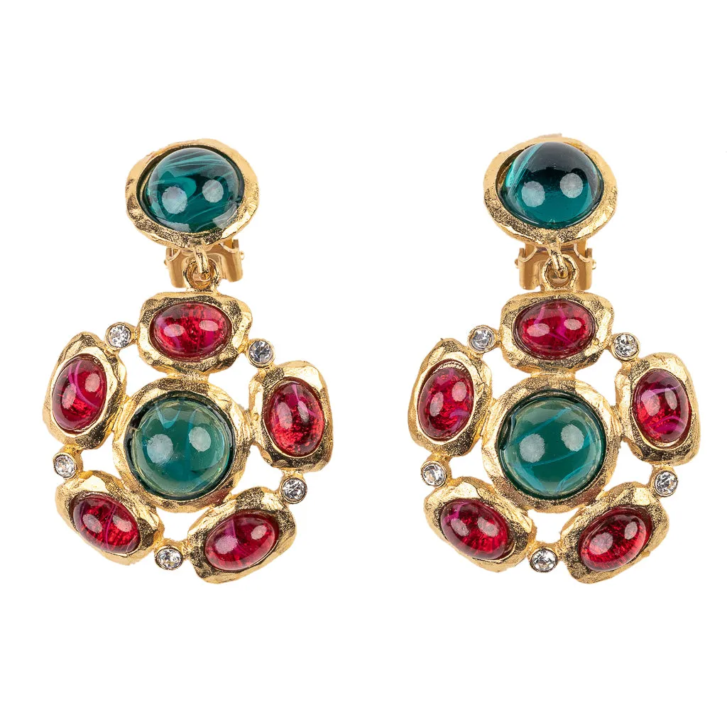 Emerald and Ruby Gem Clip Earring