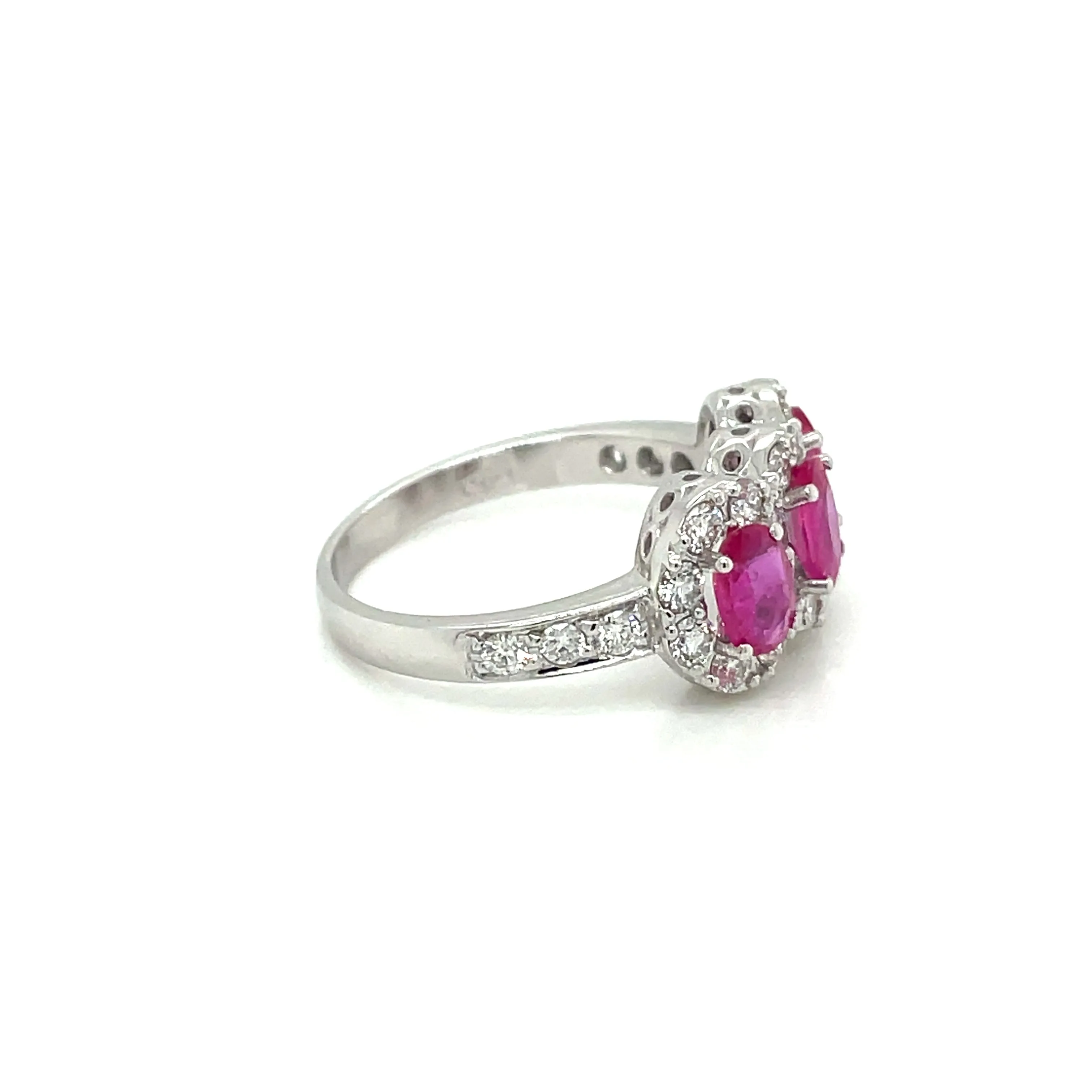 Estate Ruby Diamond Three Stone Engagement Ring