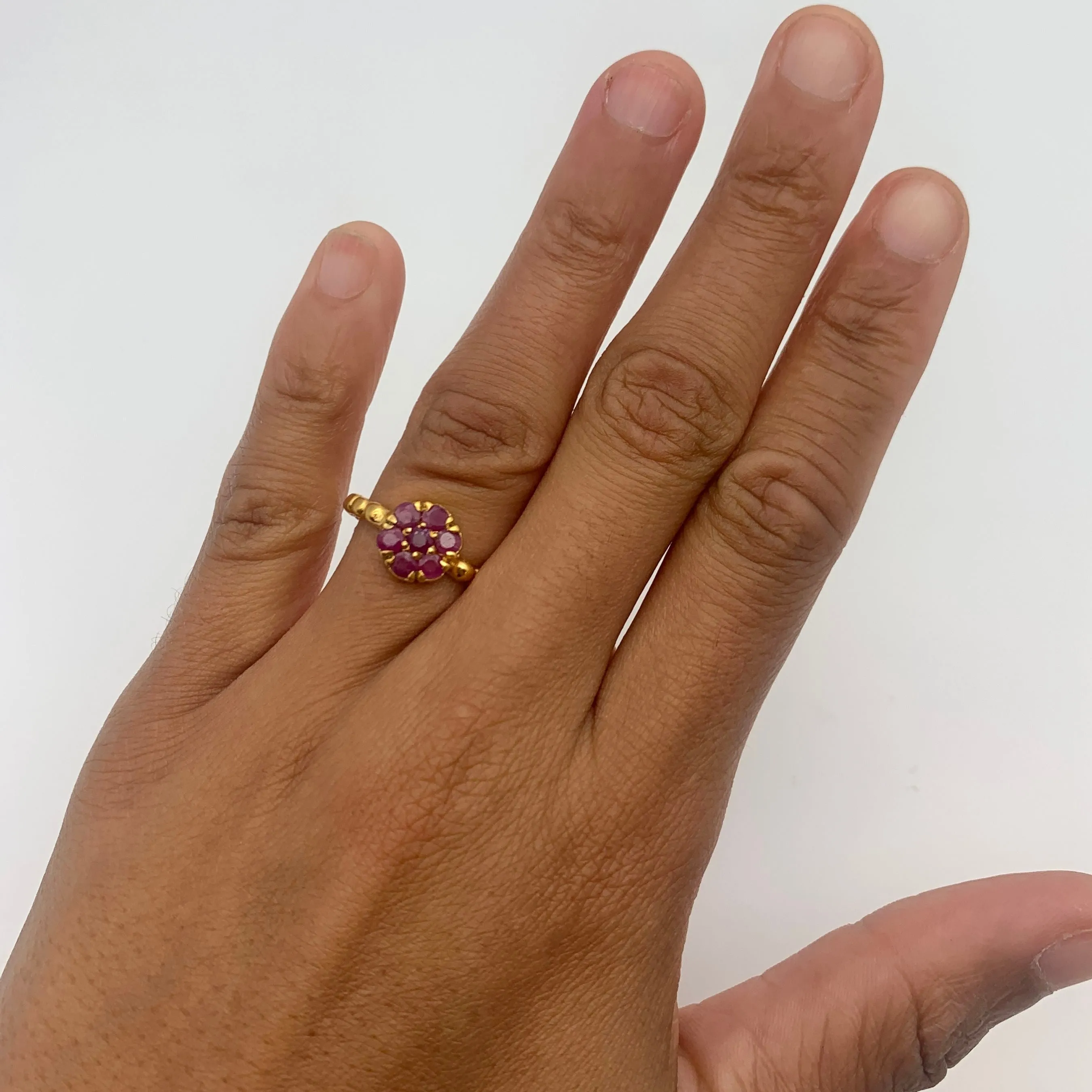 Gold Ruby Ring - Flower Ring, Dainty Ruby Ring, Natural Ruby Ring