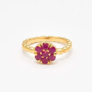 Gold Ruby Ring - Flower Ring, Dainty Ruby Ring, Natural Ruby Ring