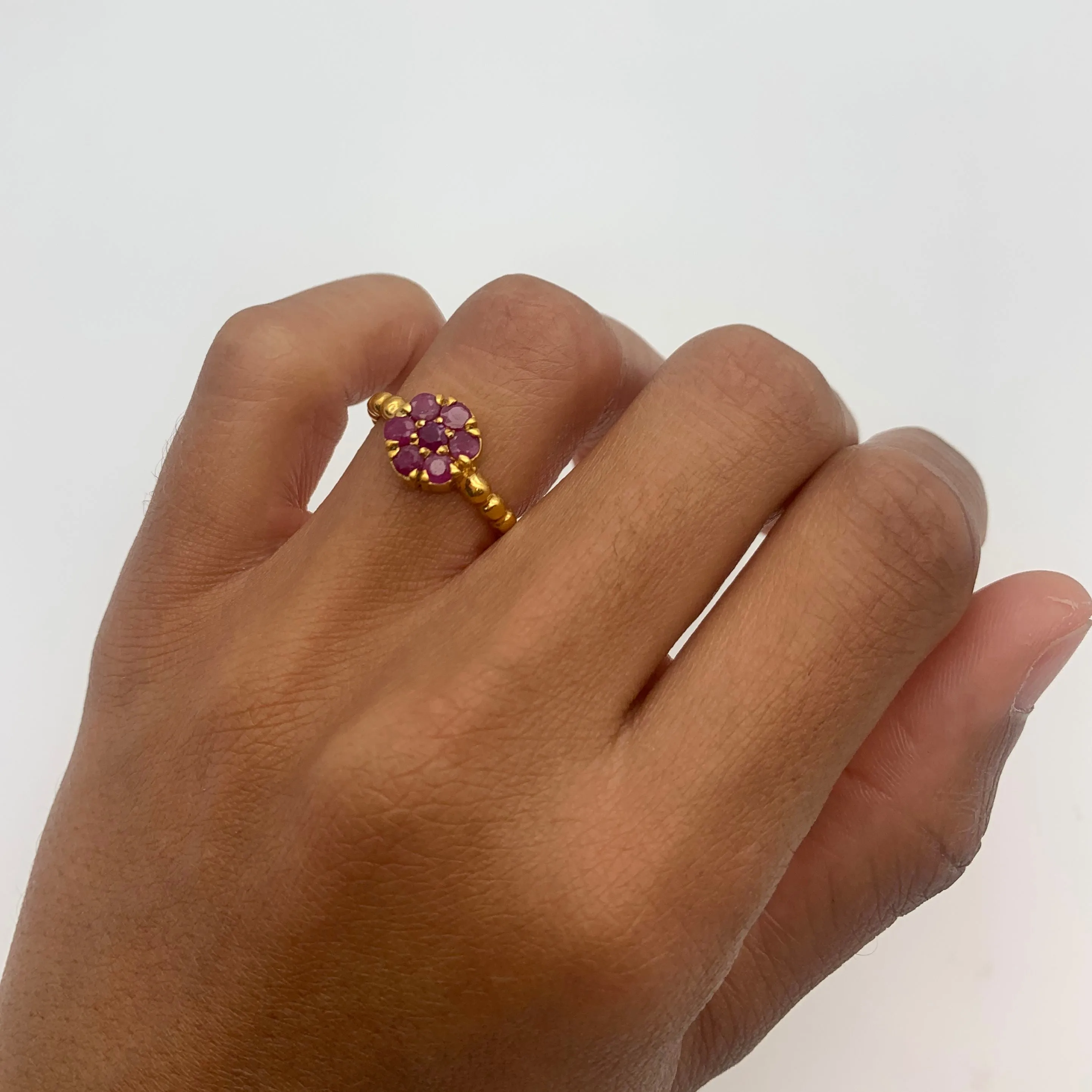 Gold Ruby Ring - Flower Ring, Dainty Ruby Ring, Natural Ruby Ring