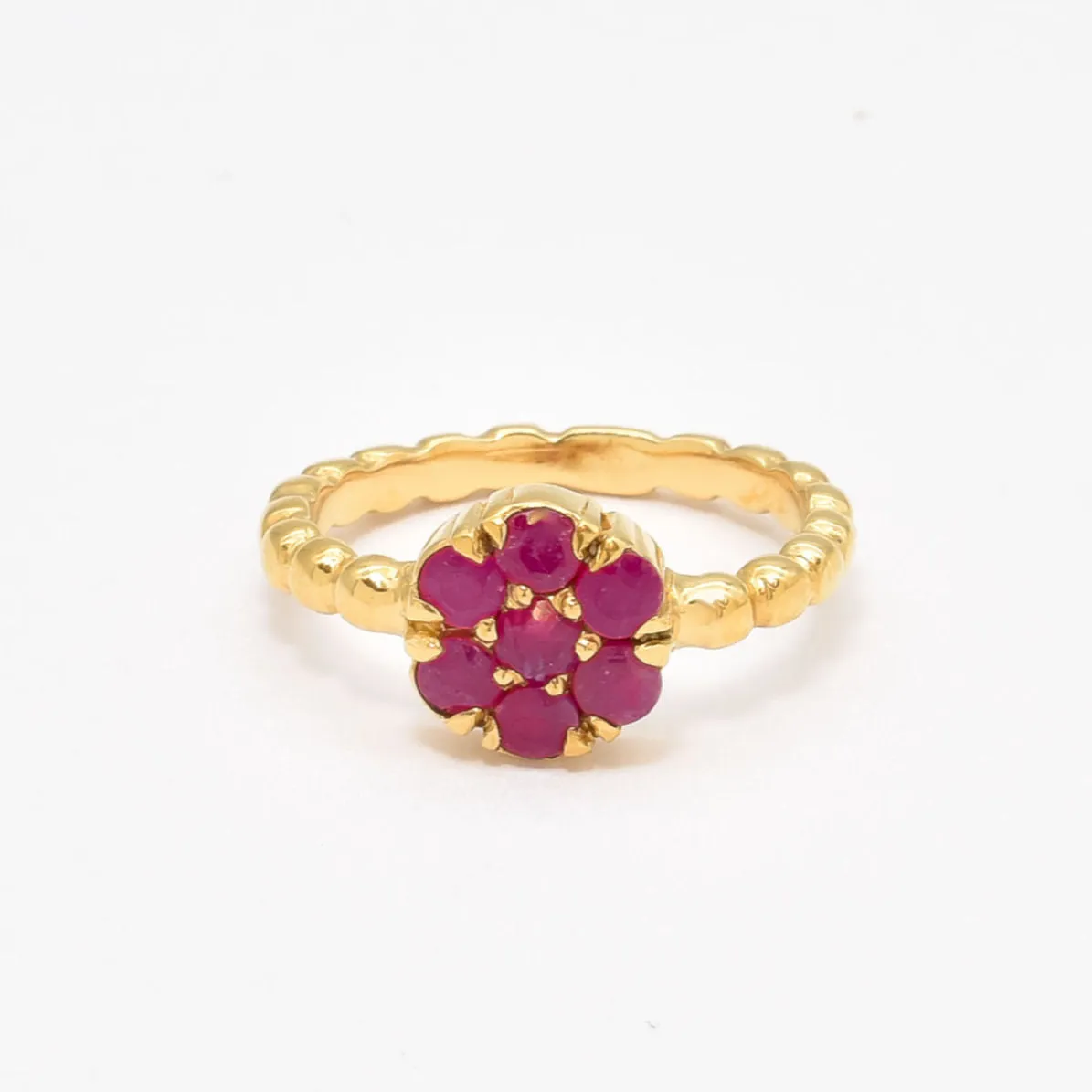 Gold Ruby Ring - Flower Ring, Dainty Ruby Ring, Natural Ruby Ring