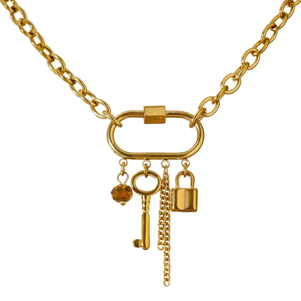 Golden Key Lock Charm Pendant Necklace