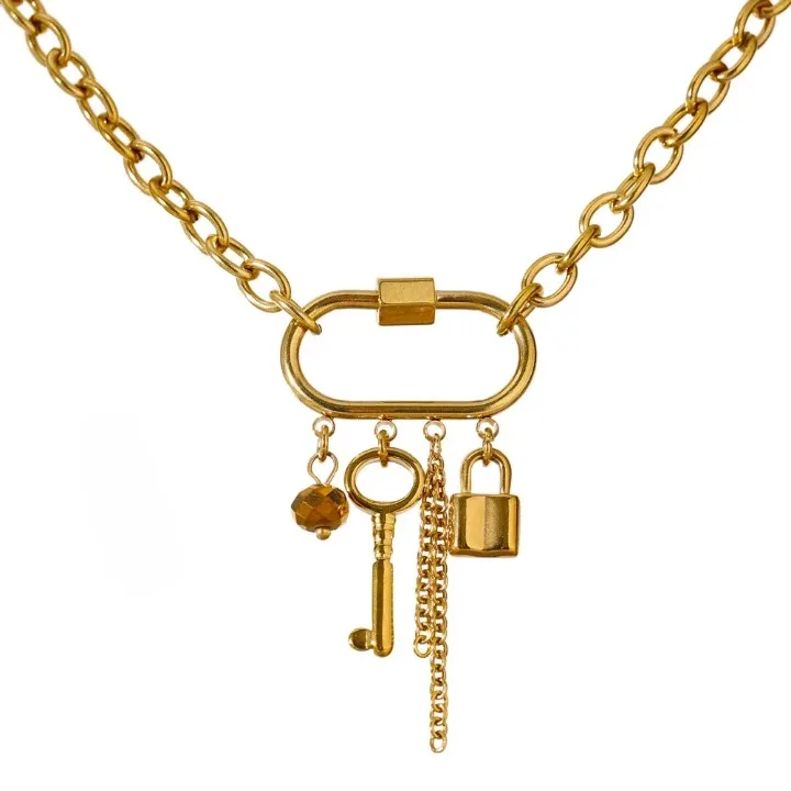 Golden Key Lock Charm Pendant Necklace