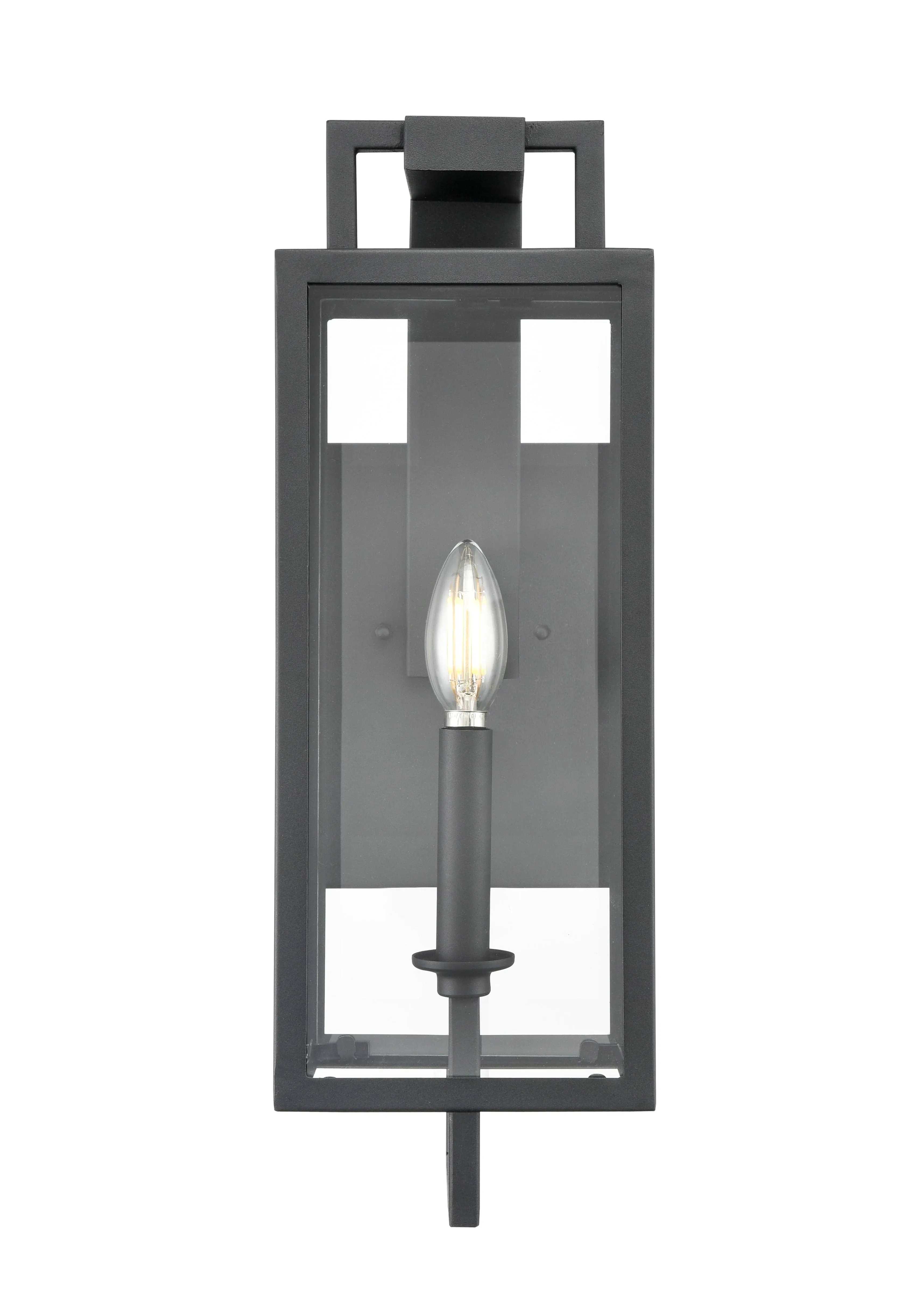 Lamont Outdoor Wall Sconce - Textured Black - Clear Glass - 7.6in. Extension - E26 Candelabra Base