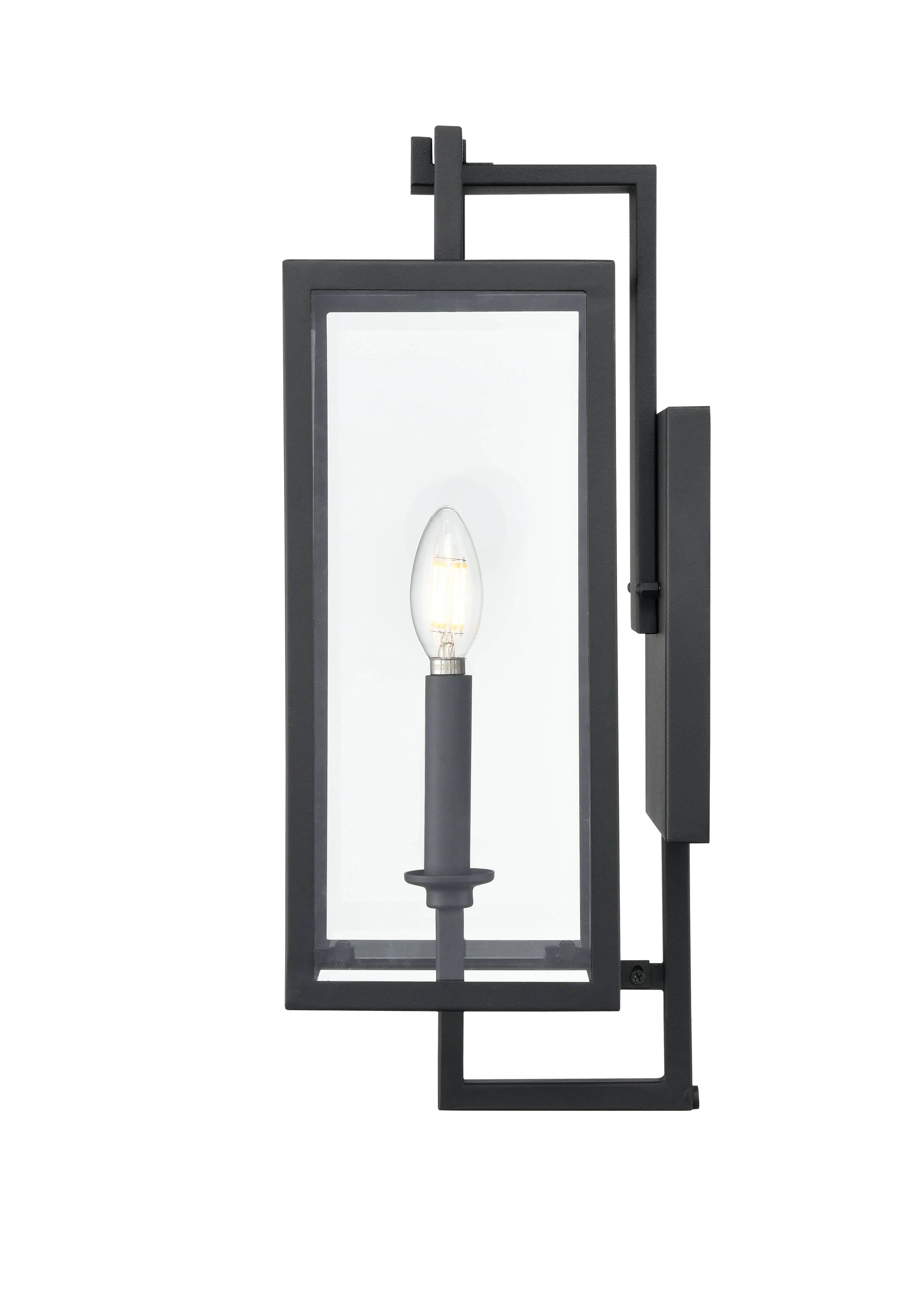 Lamont Outdoor Wall Sconce - Textured Black - Clear Glass - 7.6in. Extension - E26 Candelabra Base