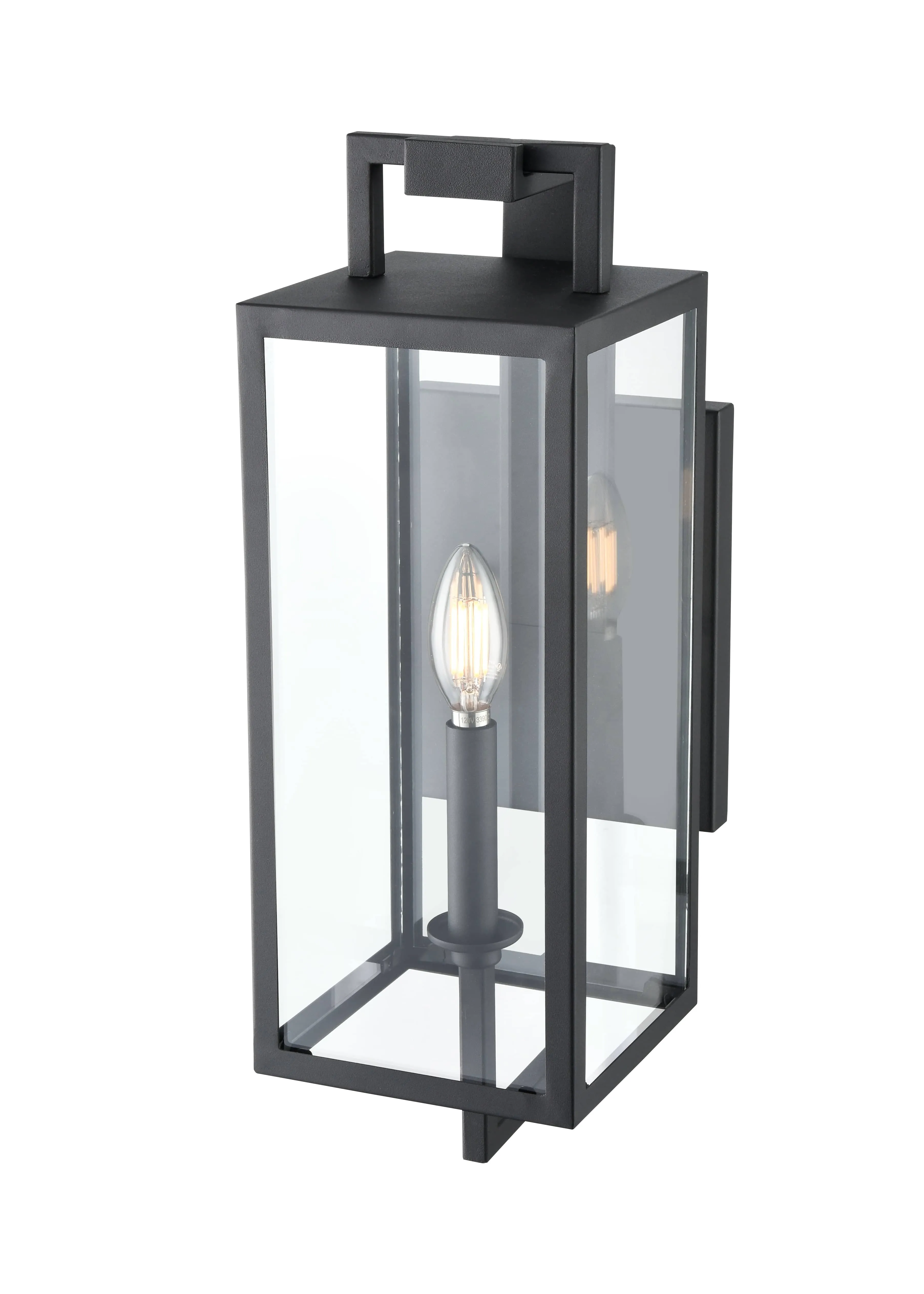 Lamont Outdoor Wall Sconce - Textured Black - Clear Glass - 7.6in. Extension - E26 Candelabra Base