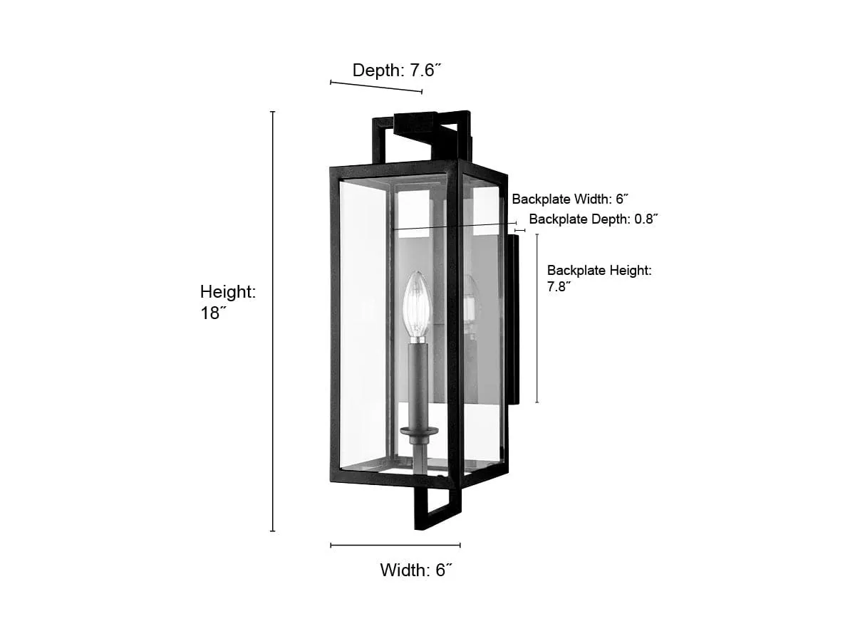 Lamont Outdoor Wall Sconce - Textured Black - Clear Glass - 7.6in. Extension - E26 Candelabra Base