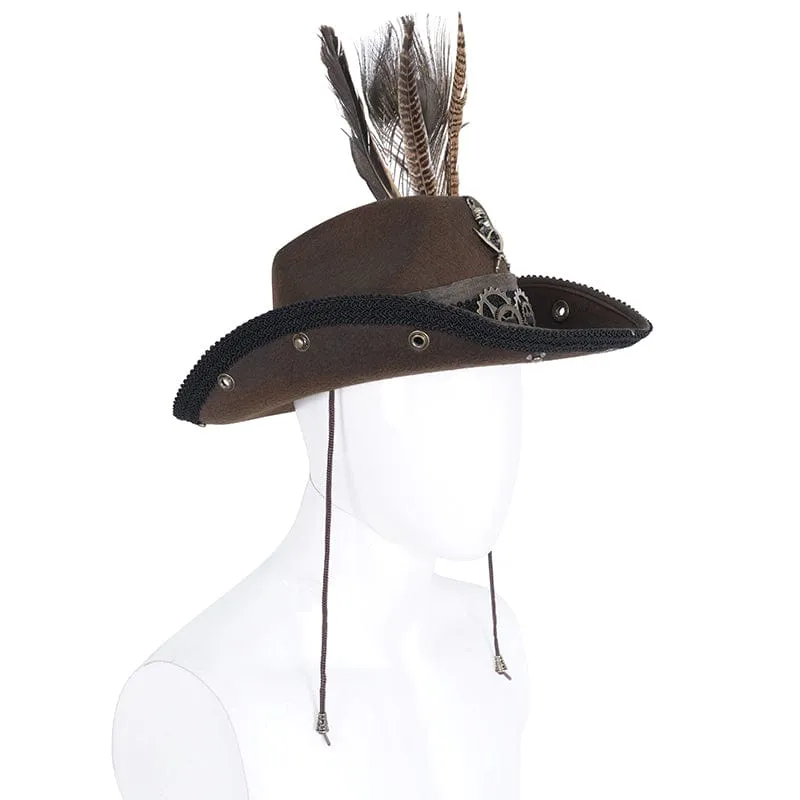 Men's Gothic Skull Feather Cowboy Hat