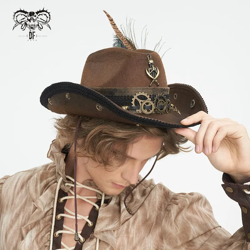 Men's Gothic Skull Feather Cowboy Hat