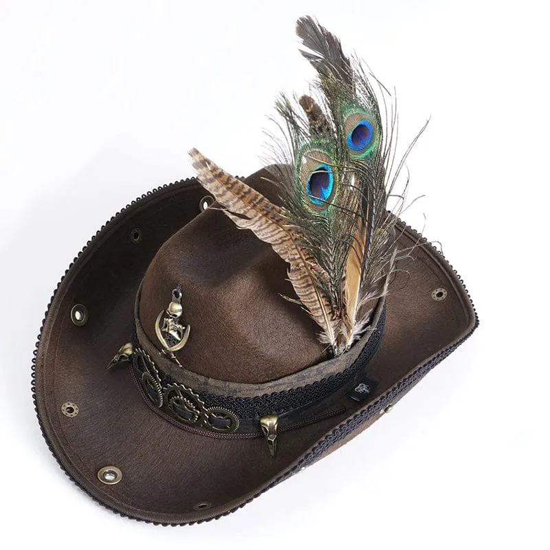 Men's Gothic Skull Feather Cowboy Hat