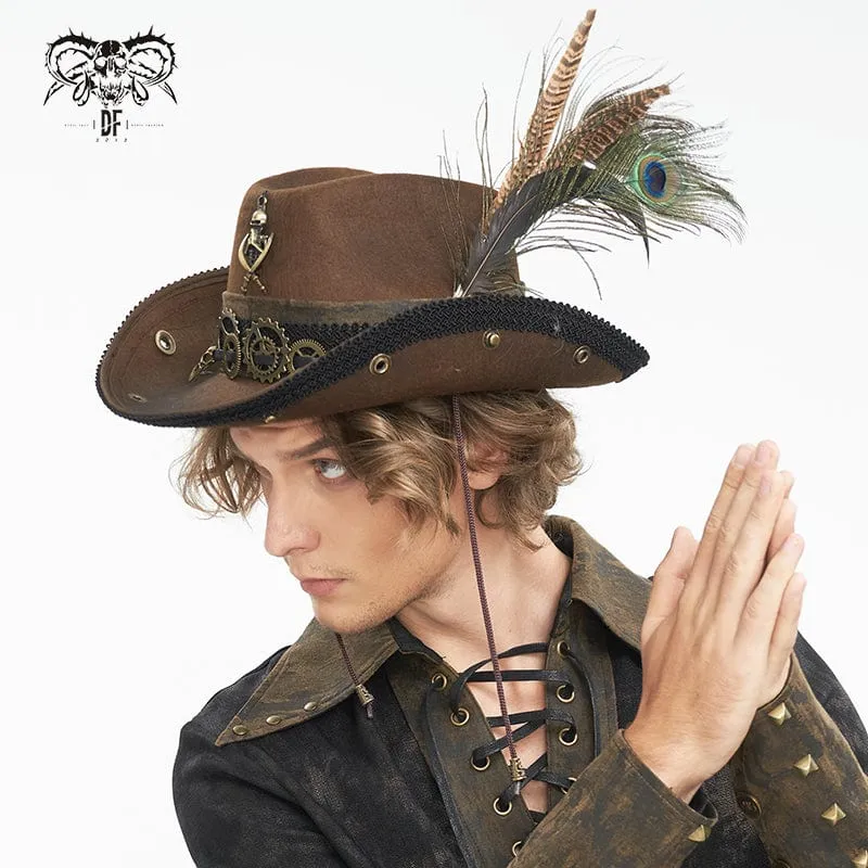 Men's Gothic Skull Feather Cowboy Hat